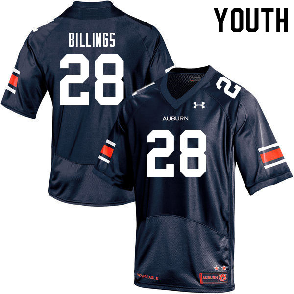Auburn Tigers Youth Jackson Billings #28 Navy Under Armour Stitched College 2021 NCAA Authentic Football Jersey MCA7774GI